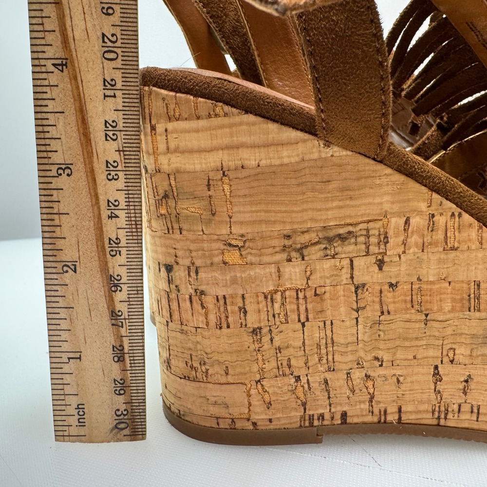 Ariat Unbridled Wedge Sandals Women 6.5 Brown Beaded Fringe Cork Platform - Picture 7 of 12